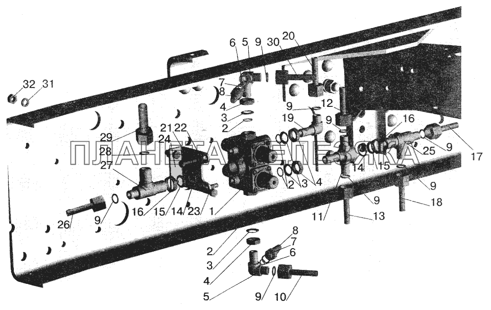 Крепление четырехконтурного клапана (автомобили с пневмоподвеской) МАЗ-543208, 543205 МАЗ-5551 (2003)