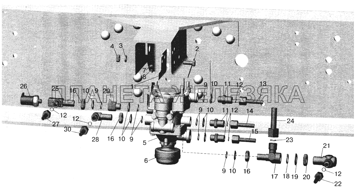 Установка клапана прицепа и присоединительной арматуры МАЗ-642208, 642205, 543208, 543205 МАЗ-5551 (2003)
