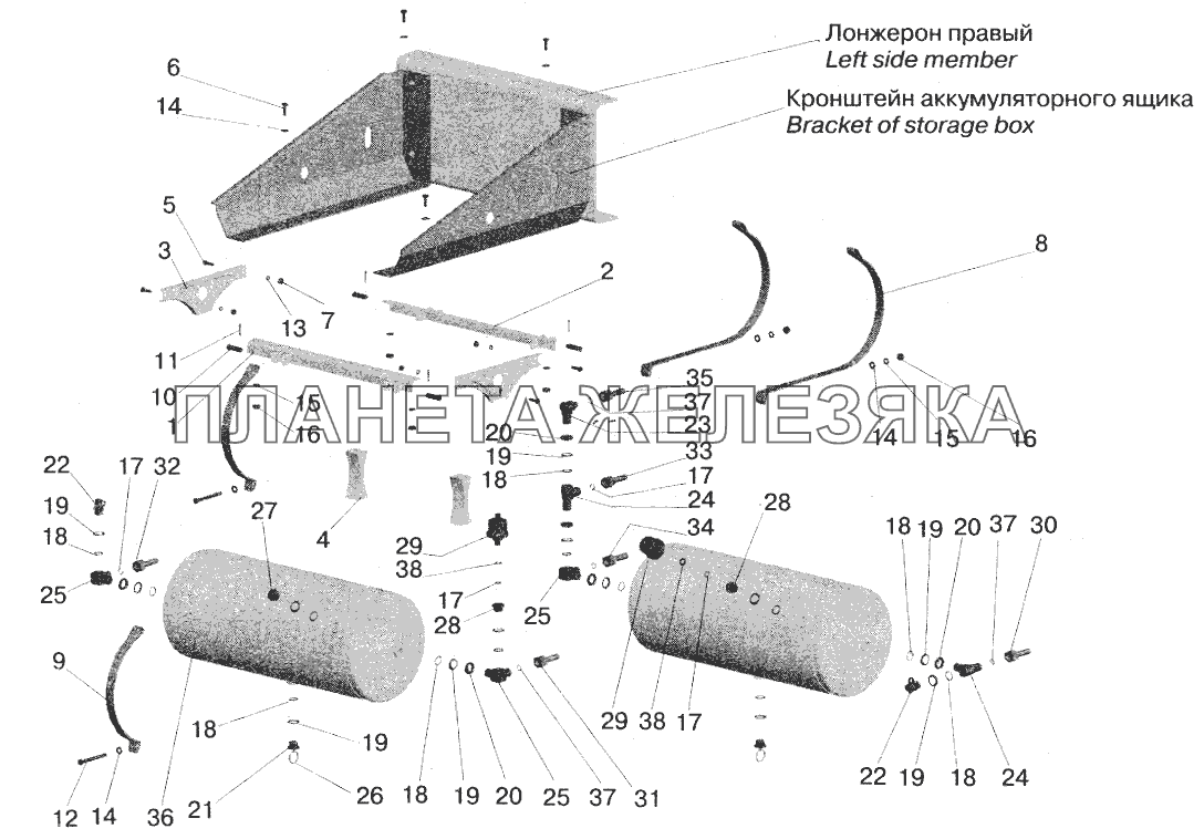 Установка ресивера и присоединительной арматуры на МАЗ-642208, 642205 МАЗ-5551 (2003)