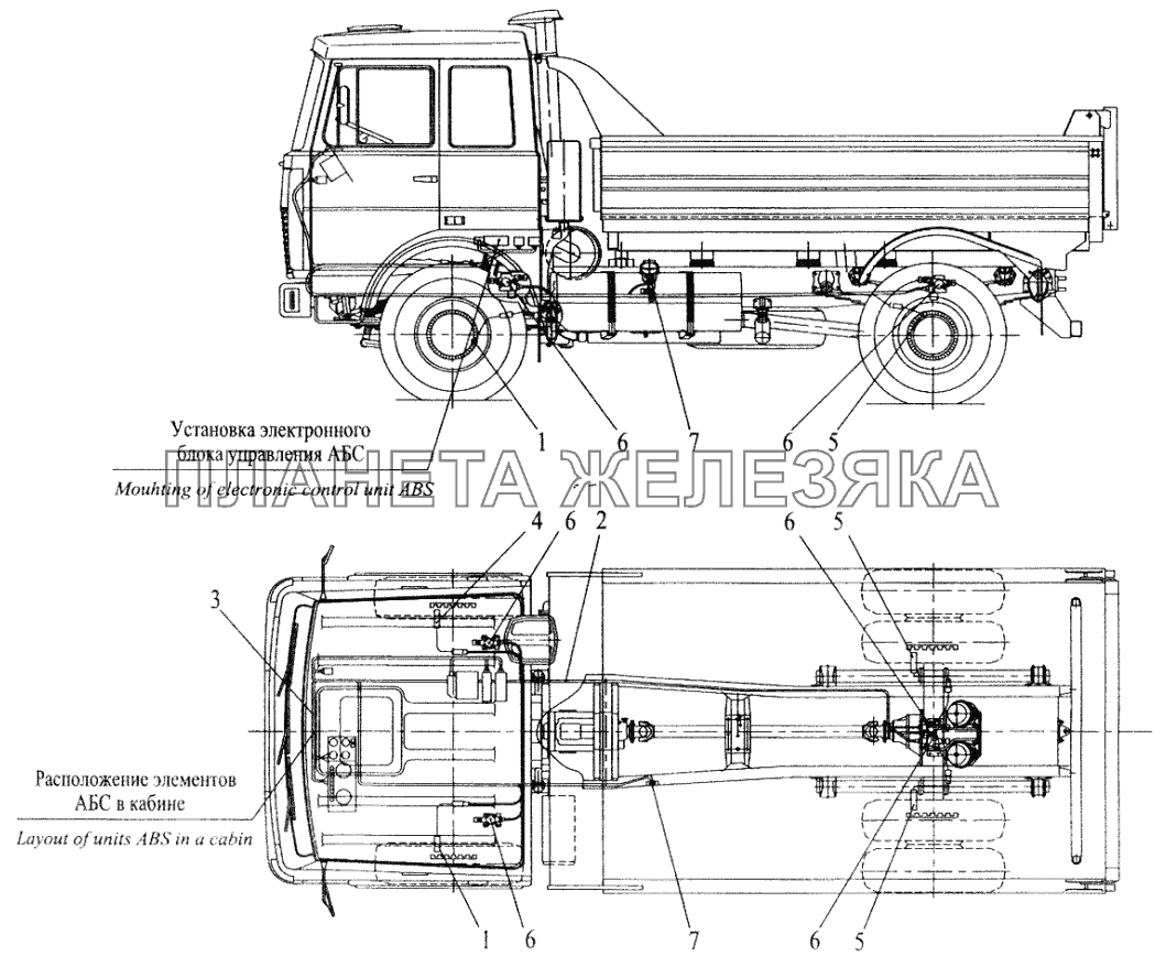 Установка элементов электрооборудования АБС на автомобиле МАЗ-555102 (с большой кабиной) МАЗ-5551 (2003)