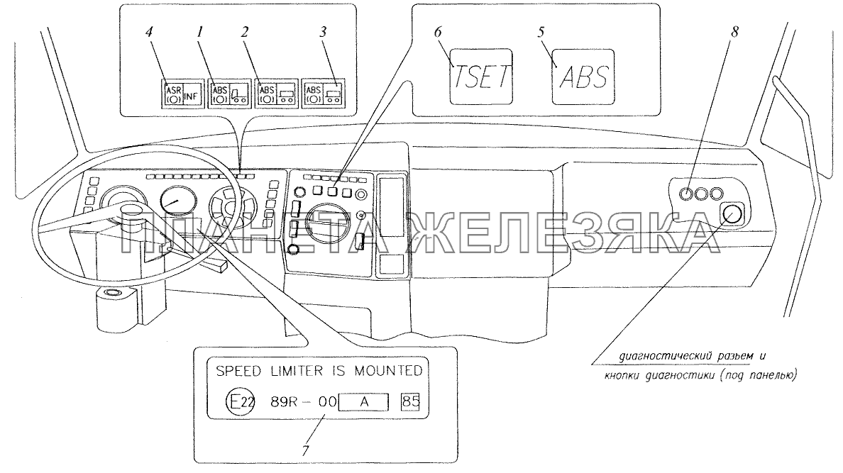 Расположение элементов АБС в кабине автомобилей семейства МАЗ-64221 МАЗ-5551 (2003)