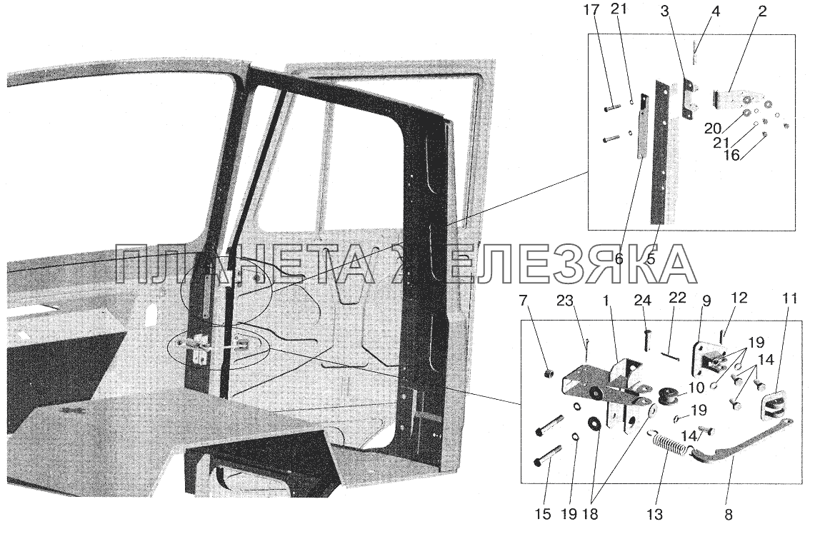 Установка ограничителя и петель двери МАЗ-5551 (2003)