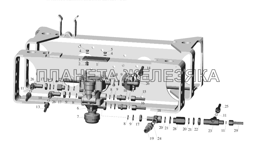 Установка клапана управления тормозами прицепа и присоединительной арматуры МАЗ-555142
