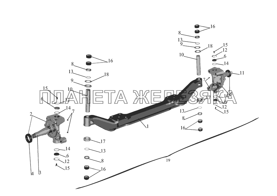 Балка передней оси с кулаками 6430-3001037 МАЗ-555142