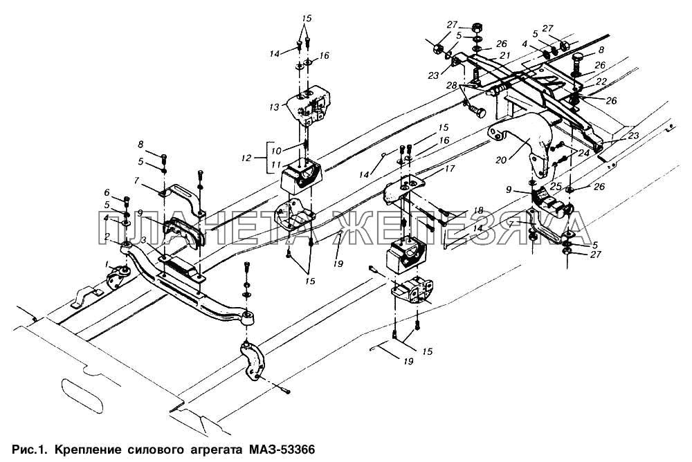 Крепление силового агрегата МАЗ-53366 МАЗ-53363
