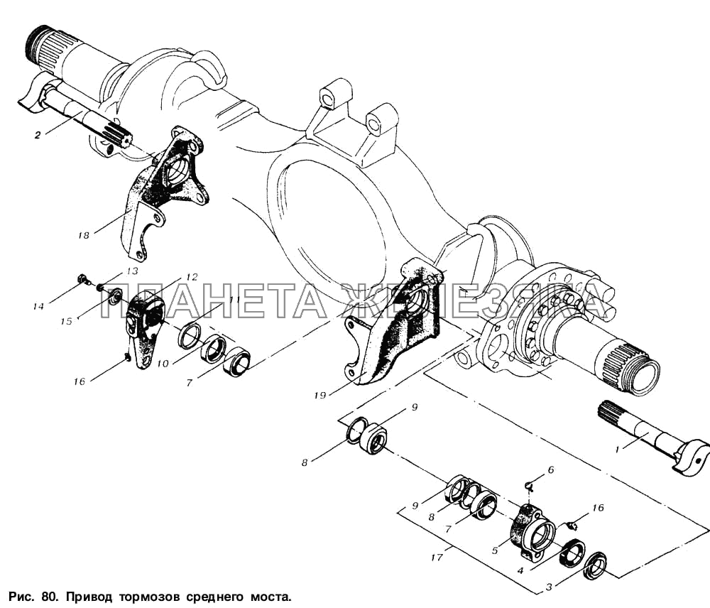 Привод тормозов среднего моста МАЗ-53366