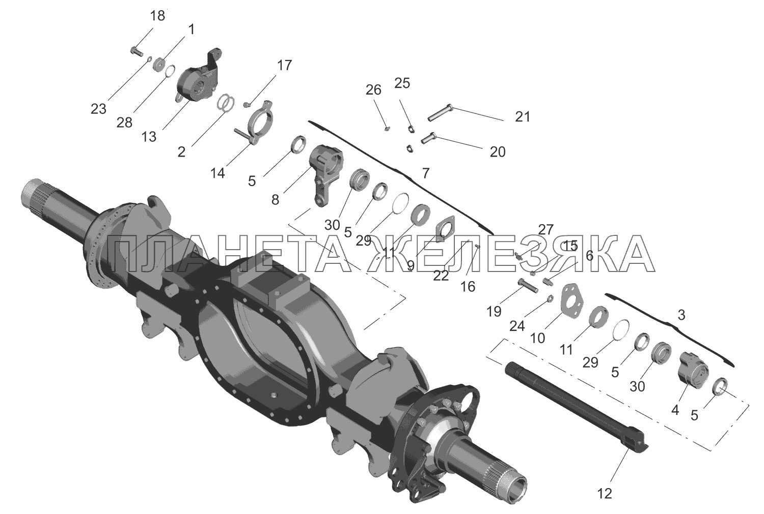 Привод тормозного механизма задних колес и средних колес МАЗ-630333