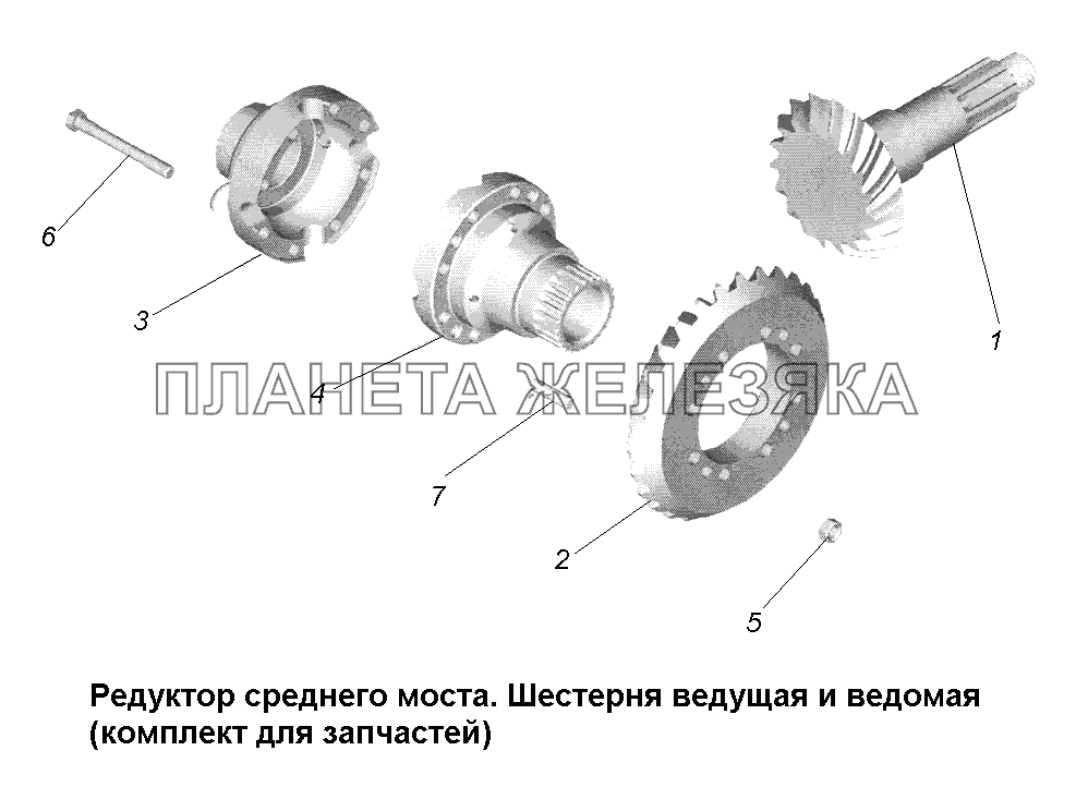 Мост средний\Редуктор среднего моста. Шестерни ведущая и ведомая (комплект для запчастей). МАЗ-631705, 631708