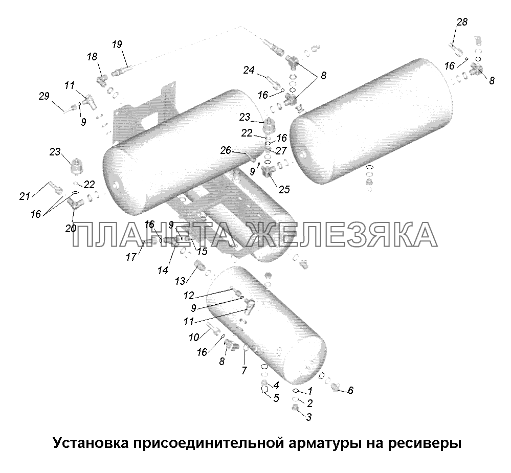 Тормоза\Установка присоединительной арматуры на ресиверы МАЗ-631705, 631708