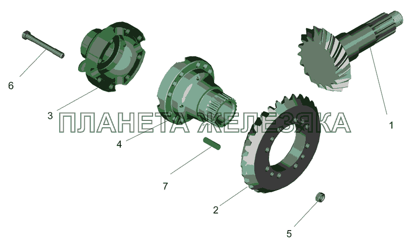 Редуктор заднего моста. Шестерни ведущая и ведомая (комплект для запчастей) МАЗ-642505, 642508