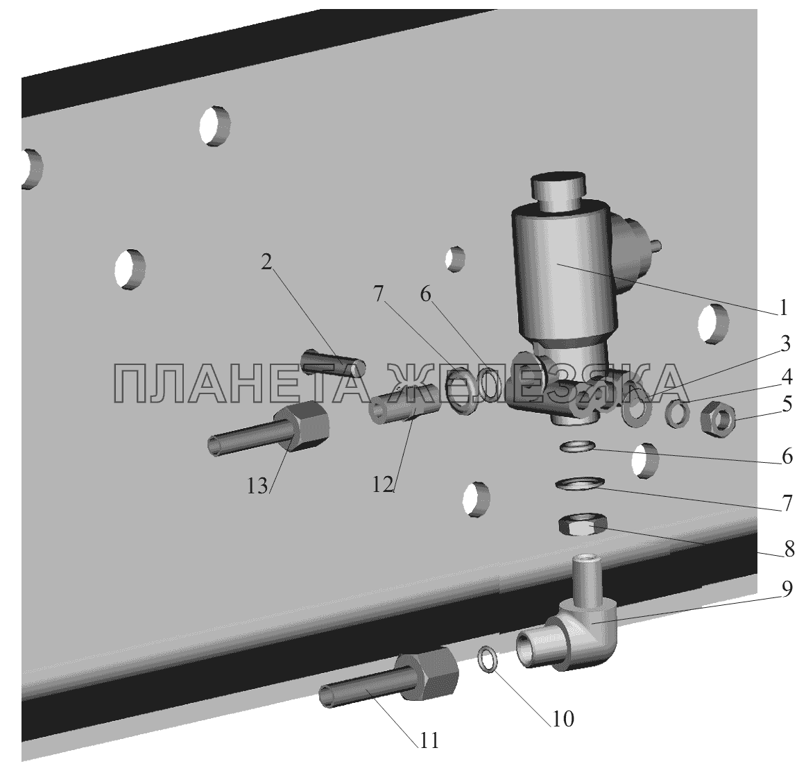 Установка тормозного клапана ПБС и присоединительной арматуры МАЗ-6430A8 (5440A8, 5440A5)