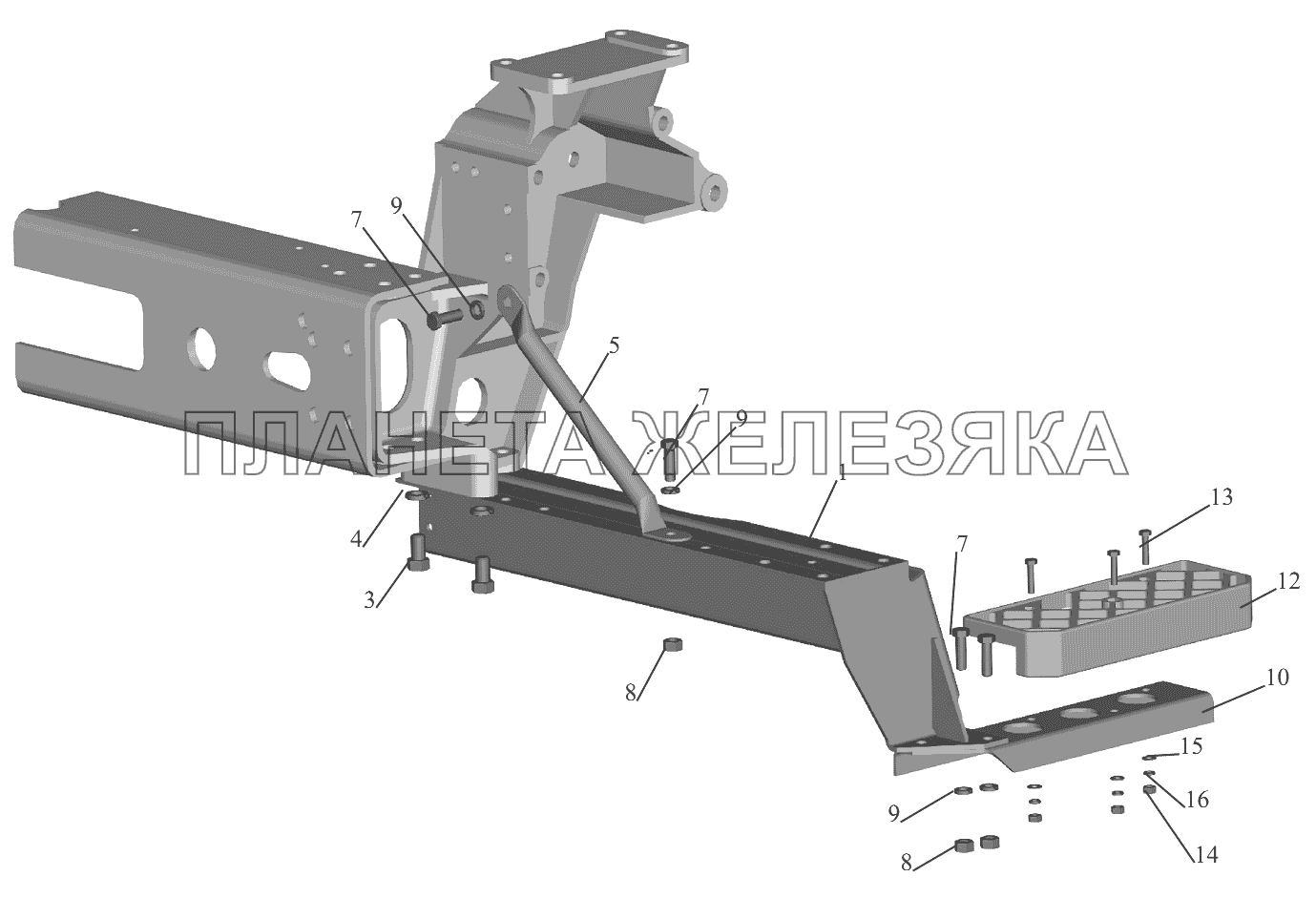 Установка нижней подножки 544008-8400016 МАЗ-6430A8 (5440A8, 5440A5)