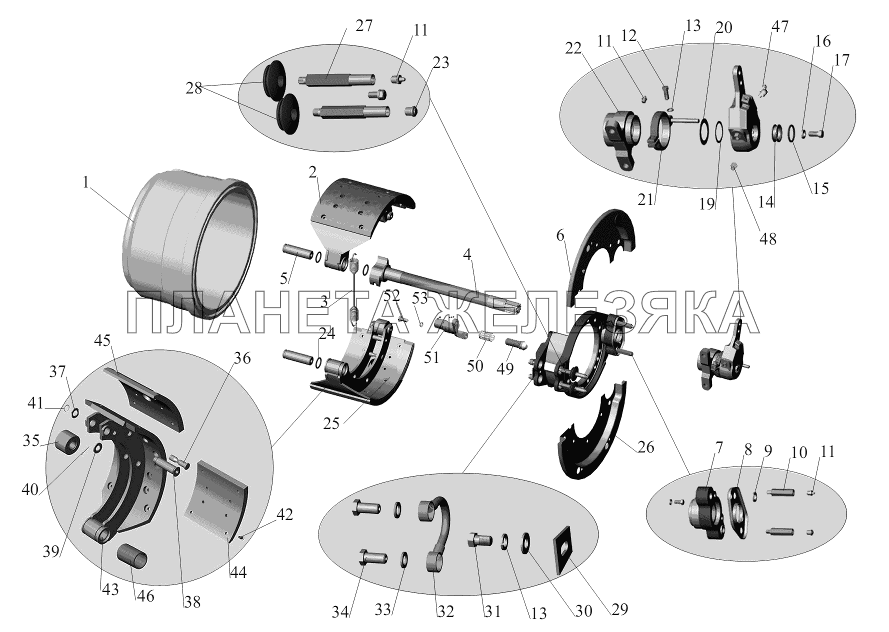 Тормозной механизм задних колес МАЗ-6430A8 (5440A8, 5440A5)