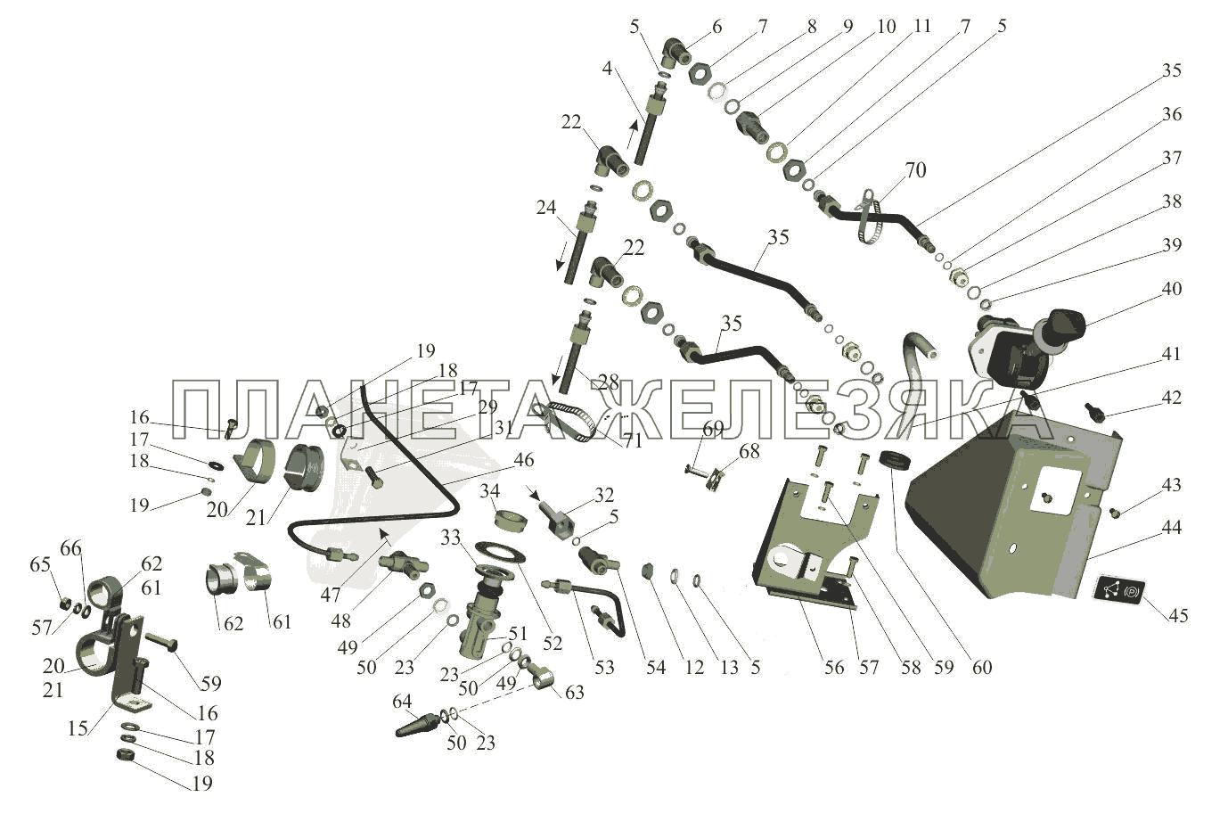 Привод стояночного и моторного тормозов 544008-3537006, (-010) МАЗ-650108