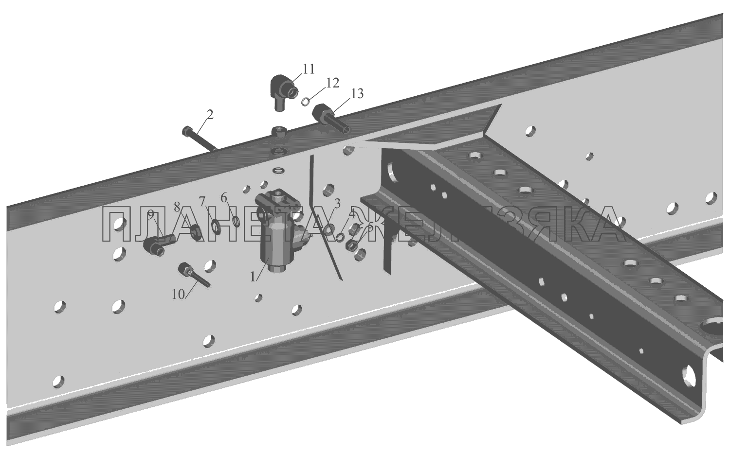 Установка тормозного клапана ASR и присоединительной арматуры МАЗ-651669-320 (340)