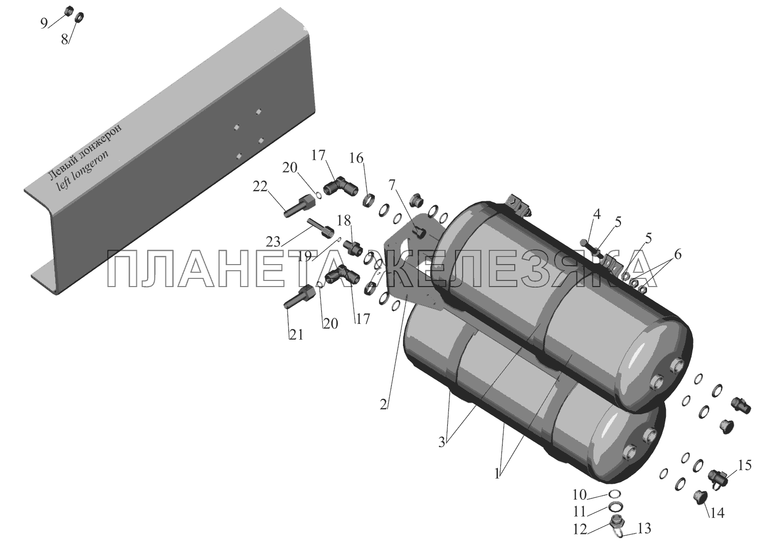 Крепление ресиверов 650108-3513005 и присоединительной арматуры МАЗ-651669-320 (340)