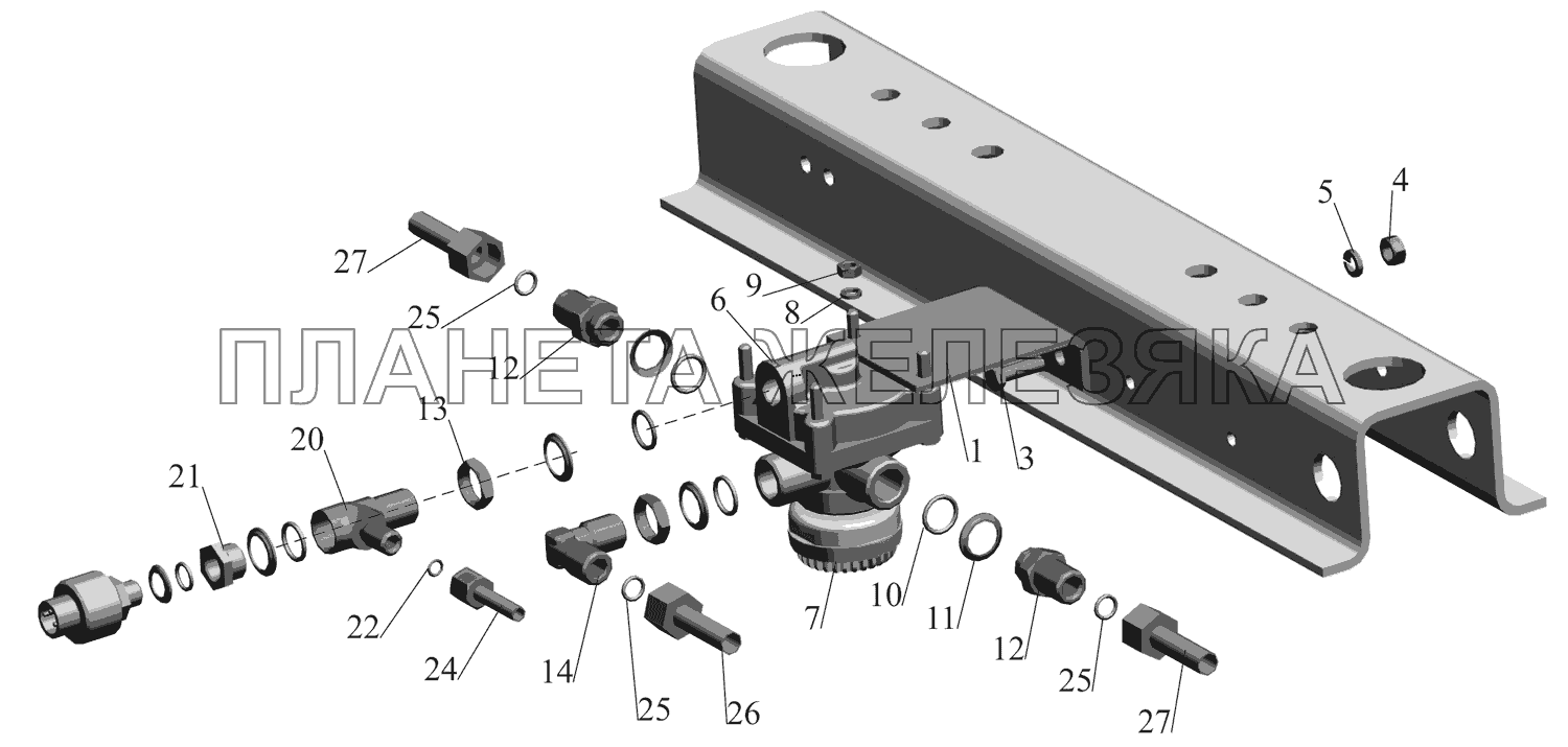 Крепление клапана ускорительного 54401-3518004 и присоединительной арматуры МАЗ-651669-320 (340)