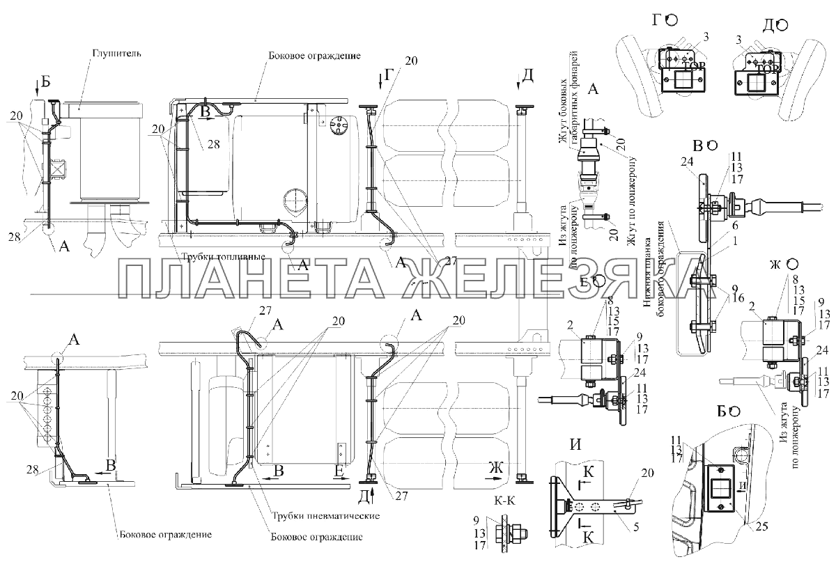 Установка боковых габаритных огней на шасси 6516V8-3700080-000,(-700) МАЗ-6516V8-520 (6516V8-540)