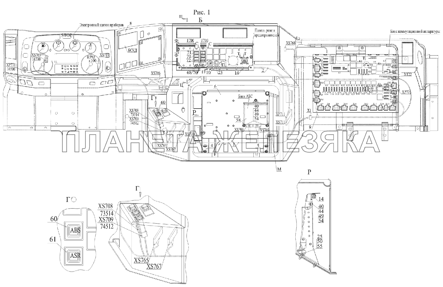 Установка электрооборудования АБС по кабине МАЗ-6516V8-520 (6516V8-540)