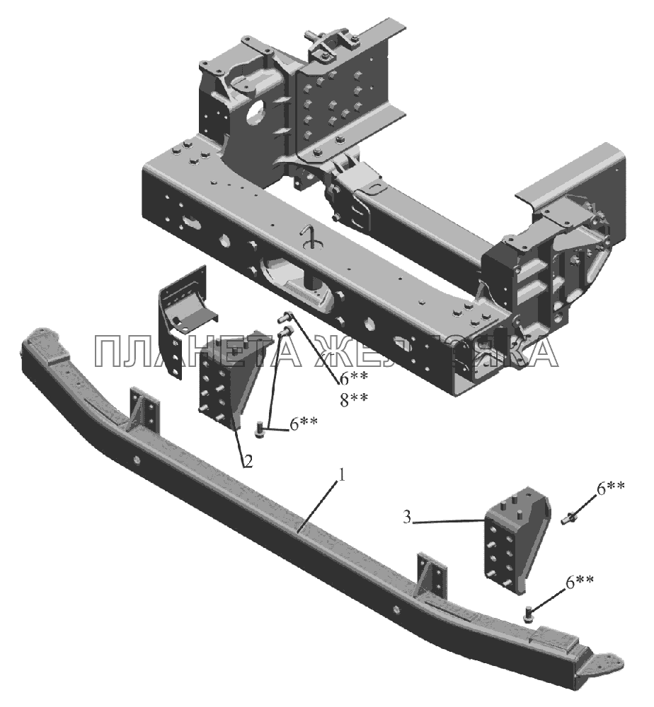 Установка переднего противоподкатного бруса 6516V8-2800030-000 МАЗ-6516V8-520 (6516V8-540)