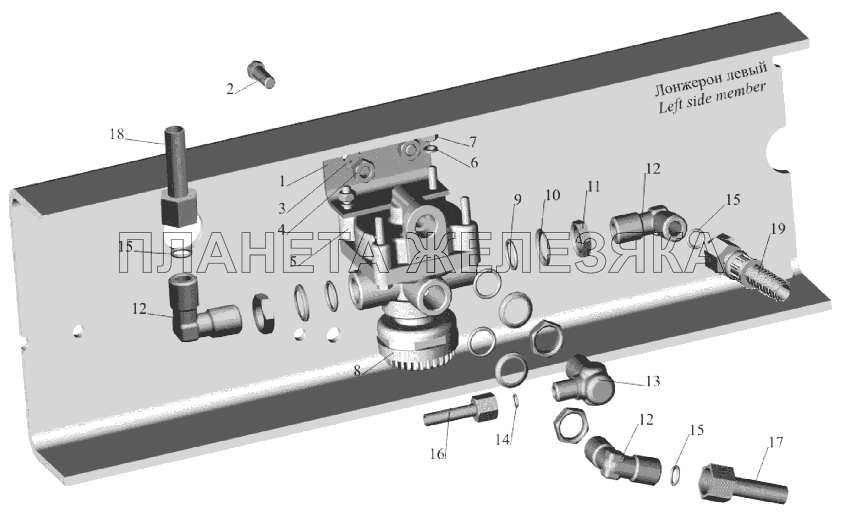 Установка ускорительного клапана 555102-3518004 и присоединительной арматуры МАЗ-651705