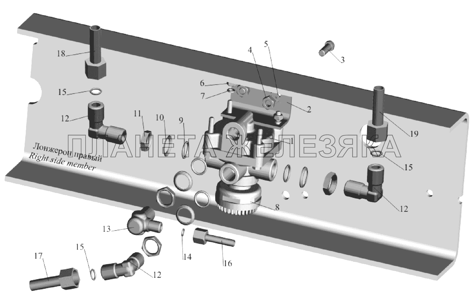 Установка ускорительного клапана 543403-3518004 и присоединительной арматуры МАЗ-651705
