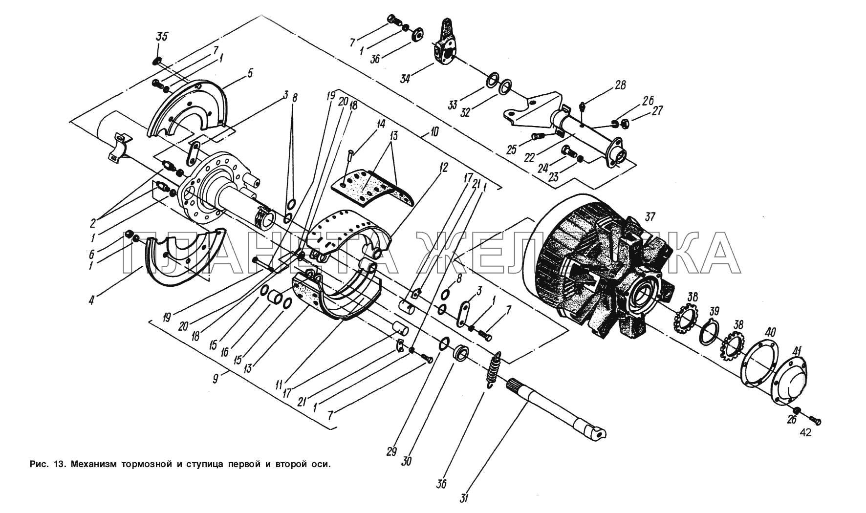 Механизм тормозной и ступица первой и второй оси МАЗ-93892