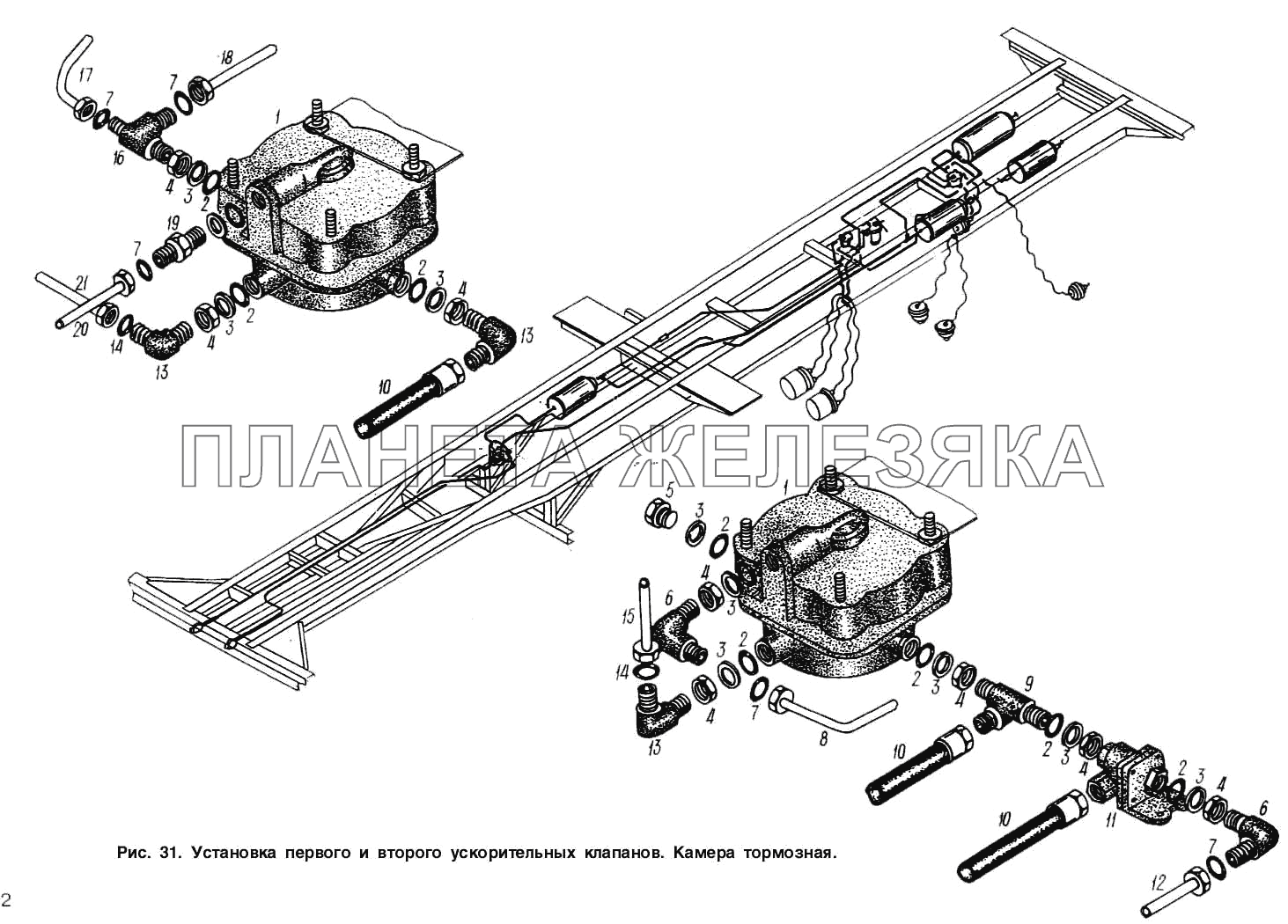 Установка первого и второго ускорительных клапанов МАЗ-93892