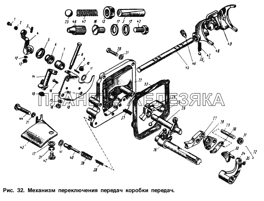 Механизм переключения передач коробки передач Москвич-2734