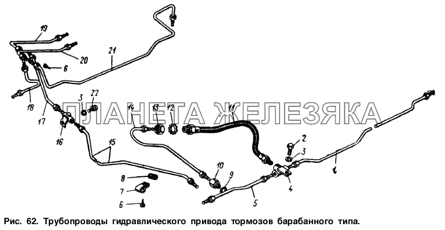 Трубопроводы гидравлического привода тормоза барабанного типа Москвич-2140