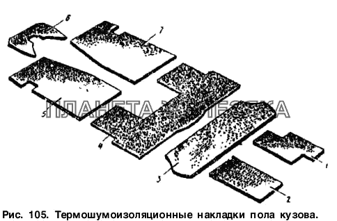 Термошумоизоляционные накладки пола кузова Москвич-2137