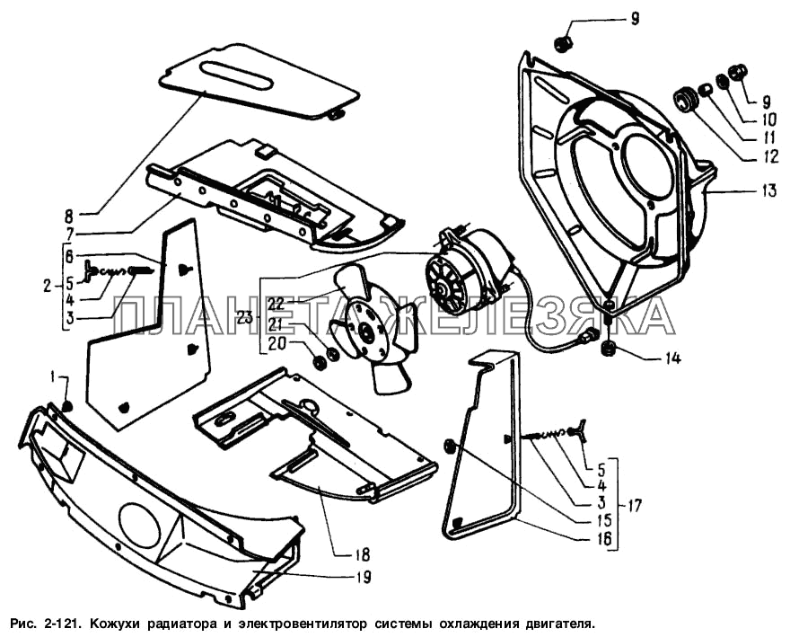 Кожухи радиатора и электроизолятор системы охлаждения двигателя Москвич-2141