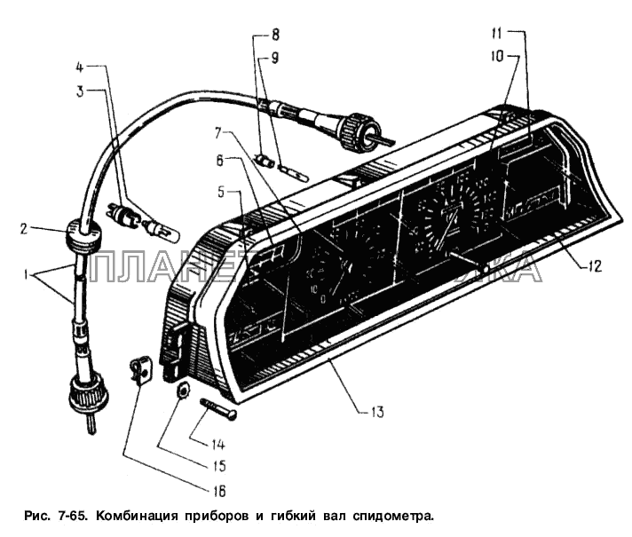 Комбинация приборов  и гибкий вал спидометра Москвич-2141