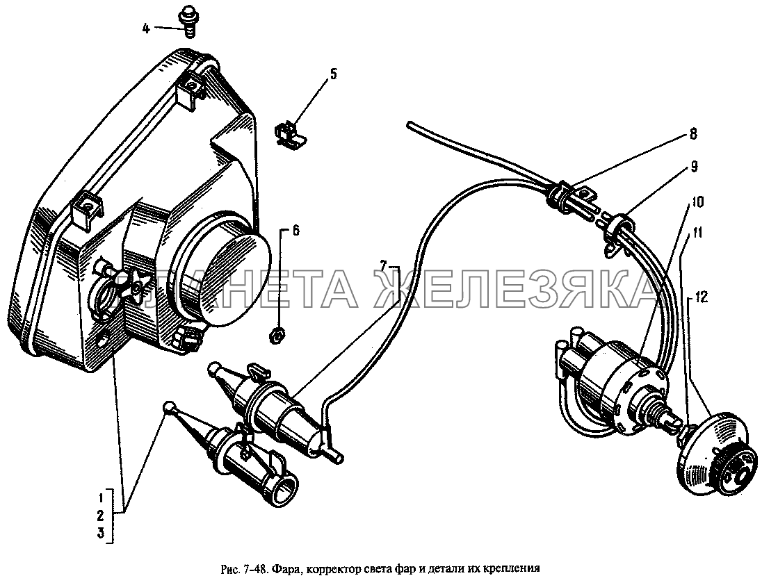 Фара, корректор света фар и детали их крепления Москвич-2335