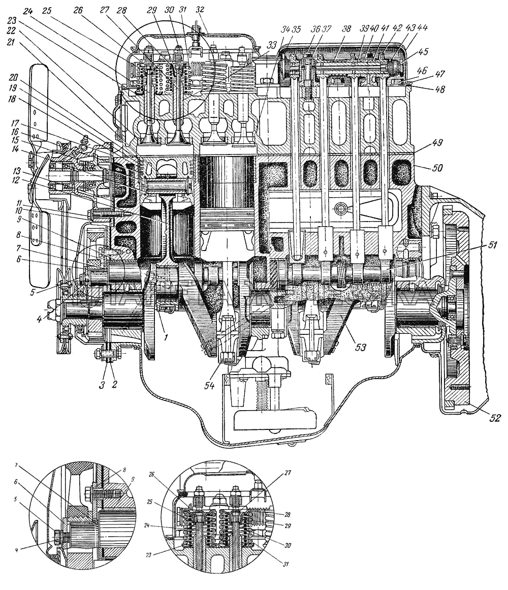 Продольный разрез двигателя Москвич-407