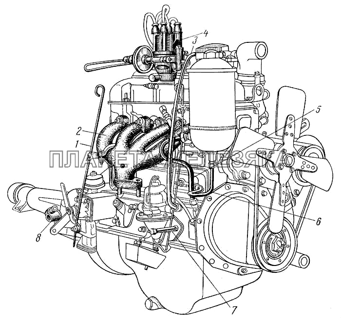 Оборудование, узлы и детали, расположенные на правой стороне двигателя Москвич-407