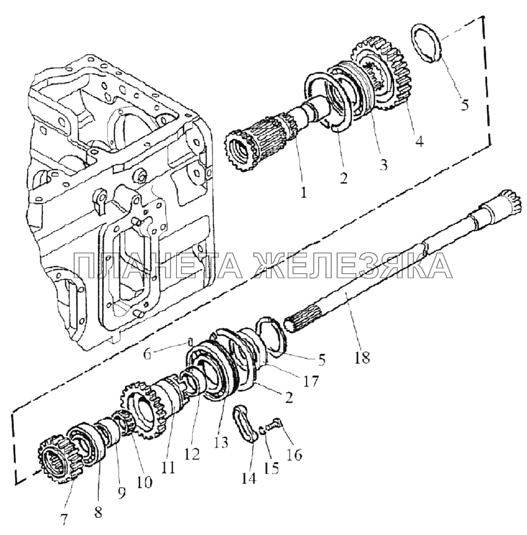 Вал блока шестерен (24F+12R) Беларус-1220