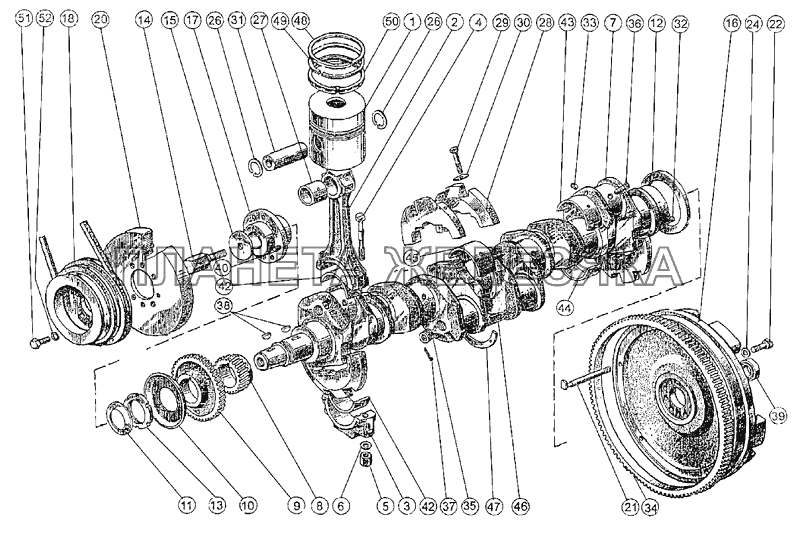 Поршни и шатуны. Вал коленчатый и маховик МТЗ-1222/1523