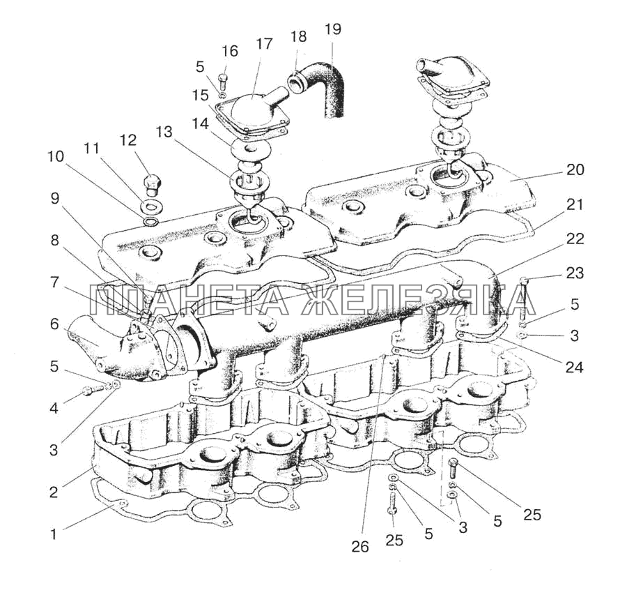 Крышки головок цилиндров, коллектор и сапуны (1522) МТЗ-1522