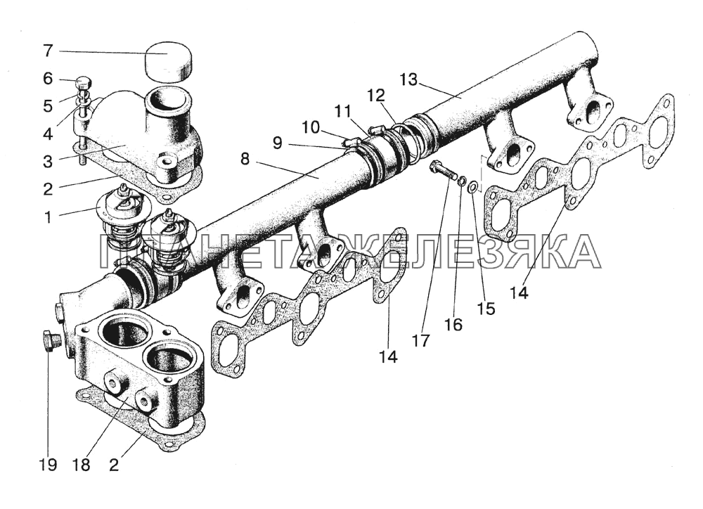 Труба водосборная и термостаты МТЗ-1523