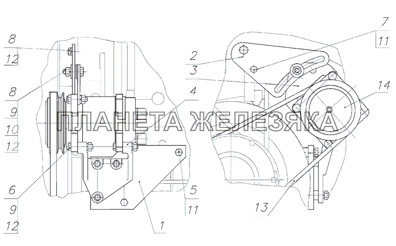 Установка компрессора (для тракторов 2822ДЦ/2822.1) МТЗ-2522