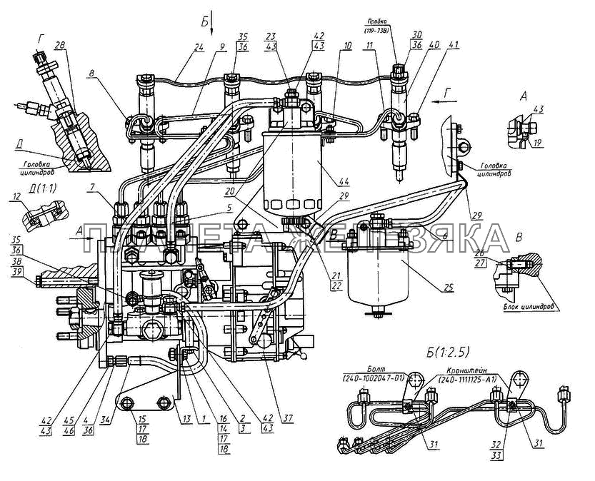 Топливные трубопроводы и установка топливной аппаратуры (с топливным насосом пр-ва ОАО «ЯЗДА») МТЗ-570