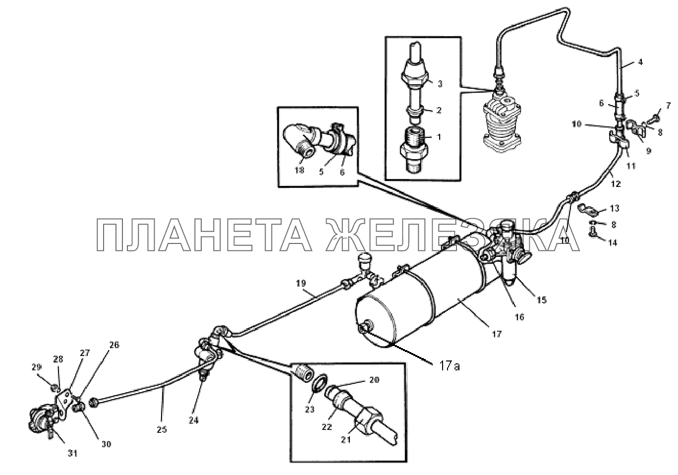 Трубопроводы и арматура однопроводного пневмопривода тормозов прицепа (100Х-3506005) Беларус-80Х