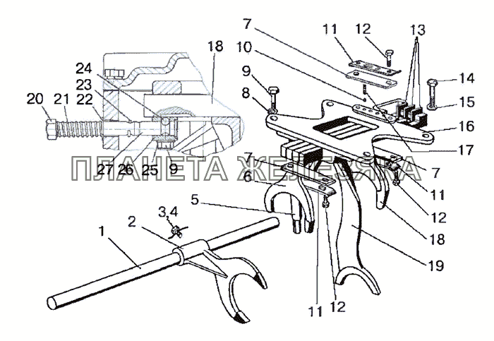 Механизм управления механической КП, корпус вилок МТЗ-900/920/950/952