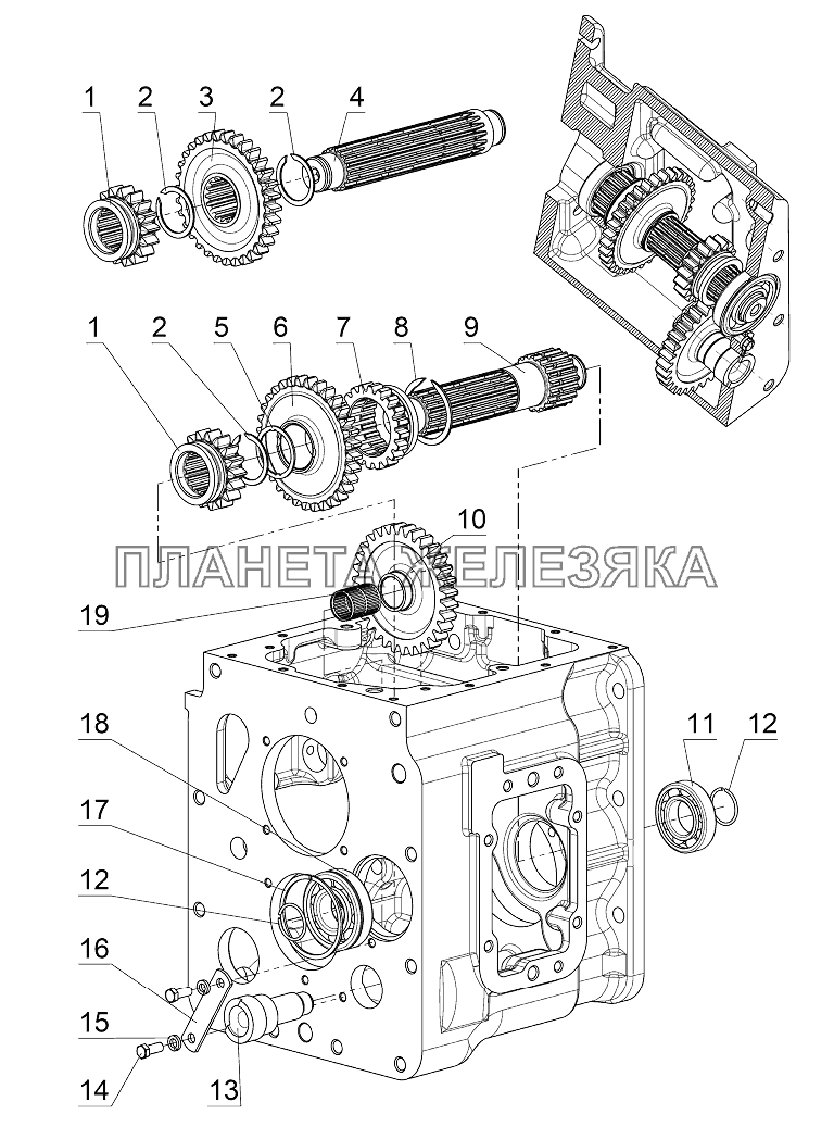 Вал I-ой передачи и заднего хода 72-1700010-Б1/-01/-07/, 74/1021-1700010-01/-05, 72-1700010-Б1-07, 74/1021-1700010-09/-13, 72-1700010-Б1-03/-04, 74/1021-1700010-07, 74-1700010-15 Беларус-952.5