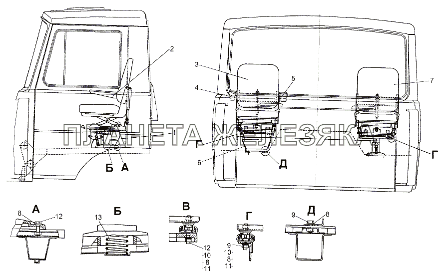 Установка сидений (Торсионная подвеска сидений) МЗКТ-65151 