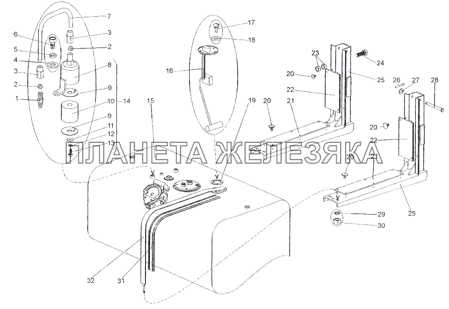 Установка нижнего топливного бака МЗКТ-7402