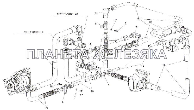 Трубопроводы и шланги блока клапанов и насосов МЗКТ-7401
