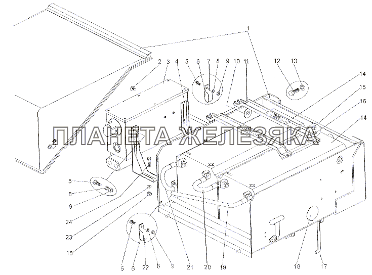 Установка аккумуляторных батарей и контейнера МЗКТ-79011