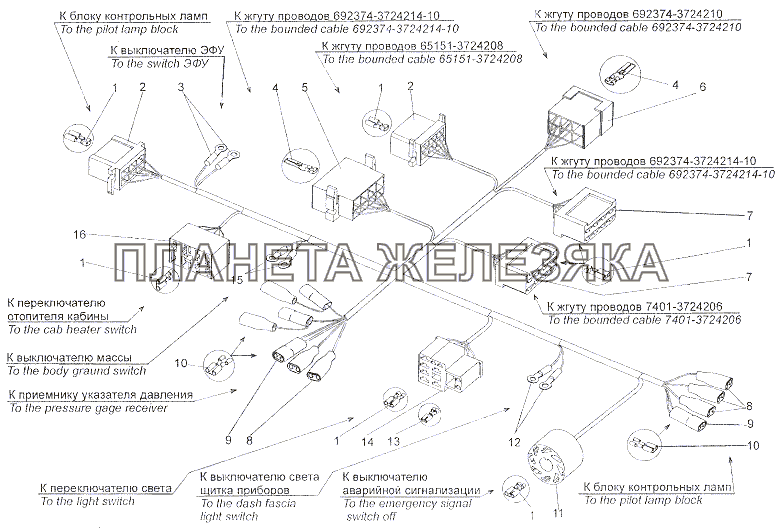 Жгут проводов панели приборов шасси 692374-3724006 МЗКТ-7401